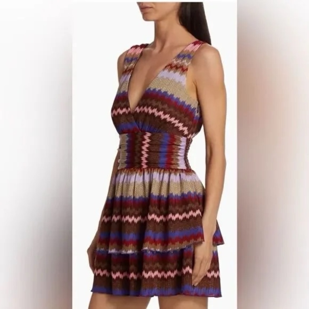 New! Ramy Brook Laura Zig Zag Tiered Minidress 45259